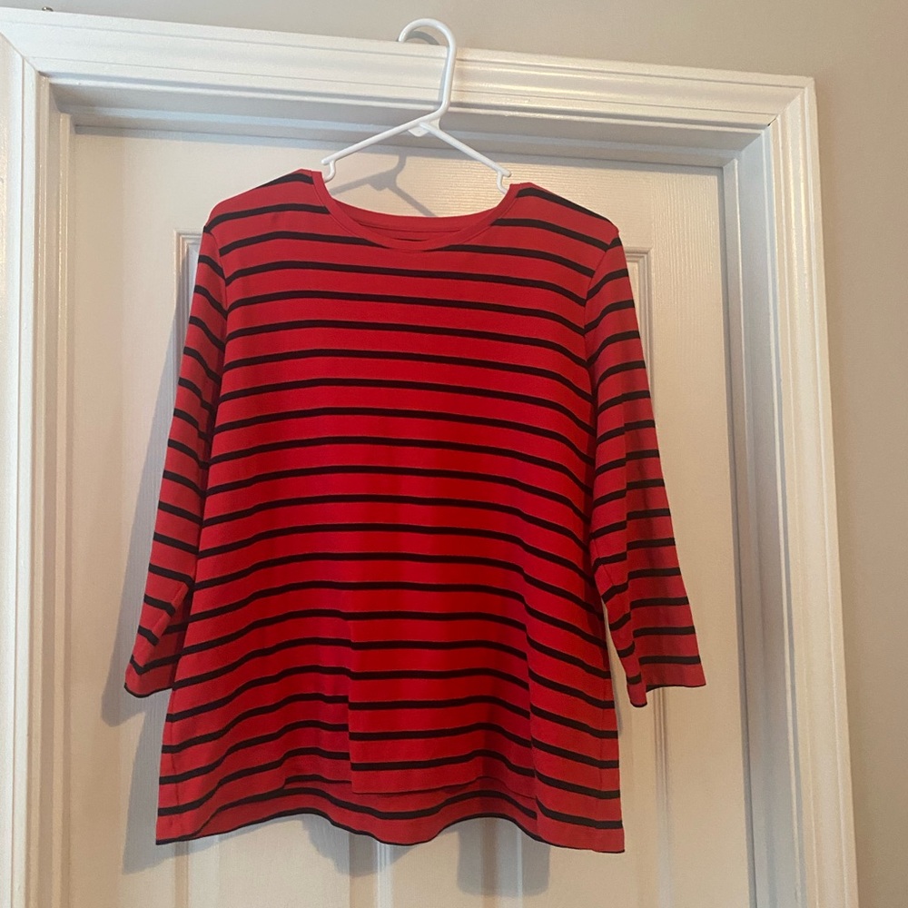 Kim Rogers Red & Black Striped Long Sleeve Crewneck Top